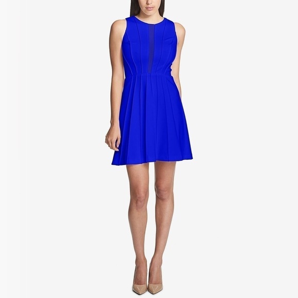 Guess Dresses & Skirts - NWT guess size 0 Royal Blue Mesh V Sleeveless Short Fit N Flare Dress